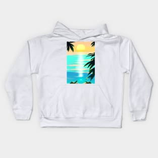 Summer Sunset Palm Tree Beach Ocean Artistic Paradise Kids Hoodie